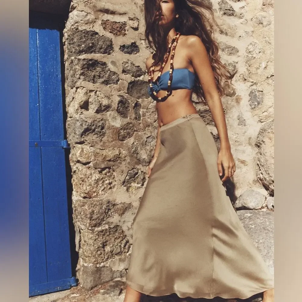 ZARA LAYERED FABRIC MIDI SKIRT